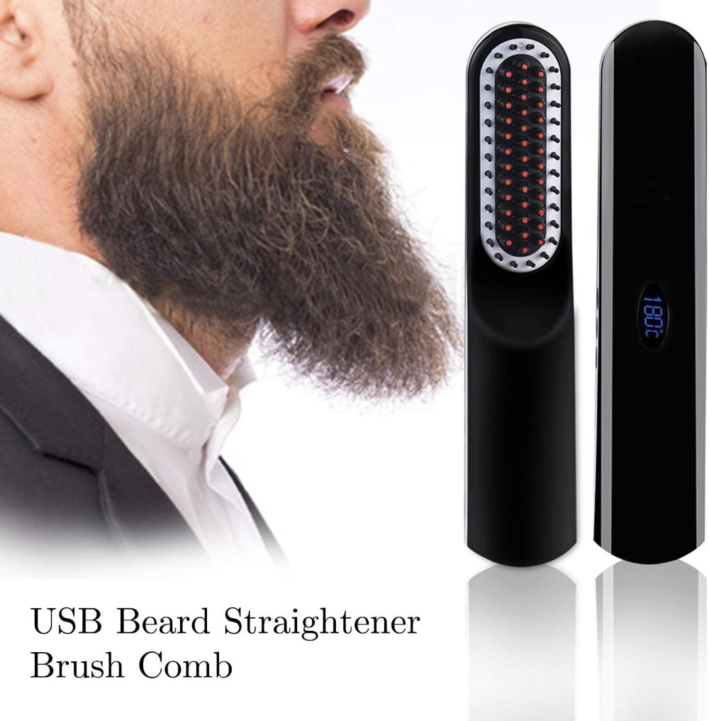 Cordless USB Hair Straightener Brush Rechargeable Battery LCD Portable Electric Men Mini Beard Straightening Comb Styling Tools