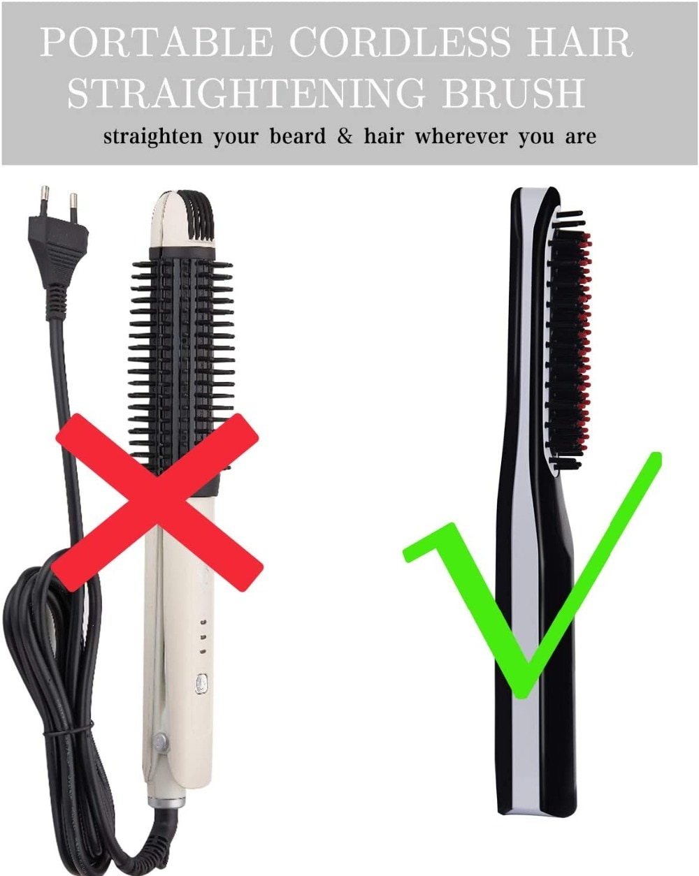 Cordless USB Hair Straightener Brush Rechargeable Battery LCD Portable Electric Men Mini Beard Straightening Comb Styling Tools